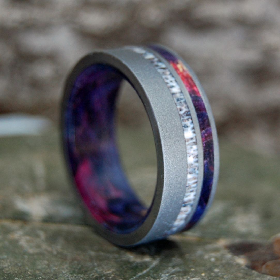 Vow | Men's Purple Box Elder, Moose Antler & Titanium Wedding Ring - Minter and Richter Designs