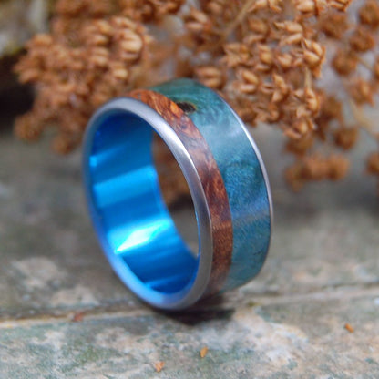 Walden | Men's Redwood, Blue Box Elder & Titanium Wedding Ring - Minter and Richter Designs