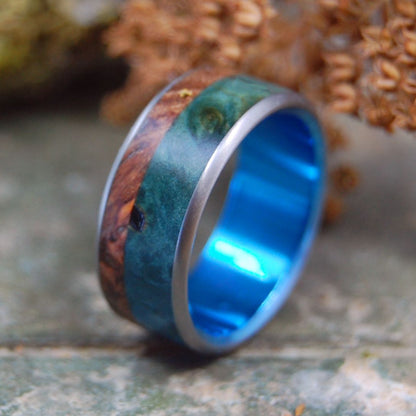 Walden | Men's Redwood, Blue Box Elder & Titanium Wedding Ring - Minter and Richter Designs