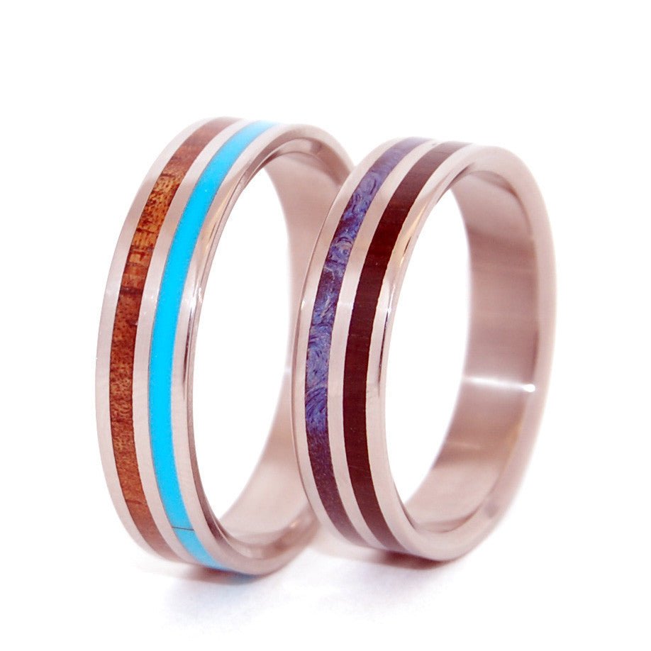 Walking Along Holding Hands | Turquoise Resin & Hawaiian Koa Wood - Unique Wedding Ring - Minter and Richter Designs