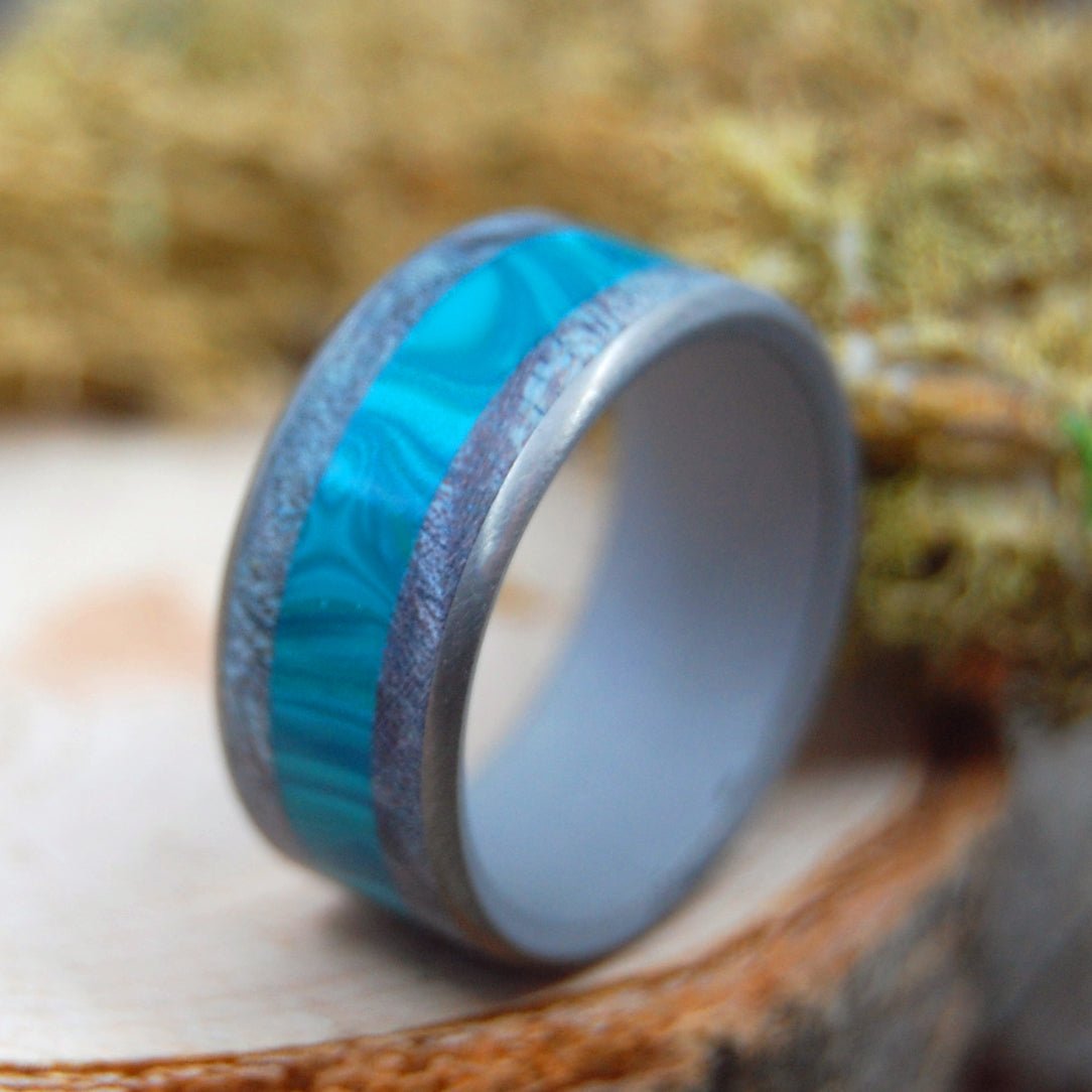 We Are As Swimmers | Men's Blue Maple Wood, Chrysocolla Stone & Titanium Wedding Ring - Minter and Richter Designs