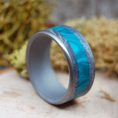 We Are As Swimmers | Men's Blue Maple Wood, Chrysocolla Stone & Titanium Wedding Ring - Minter and Richter Designs