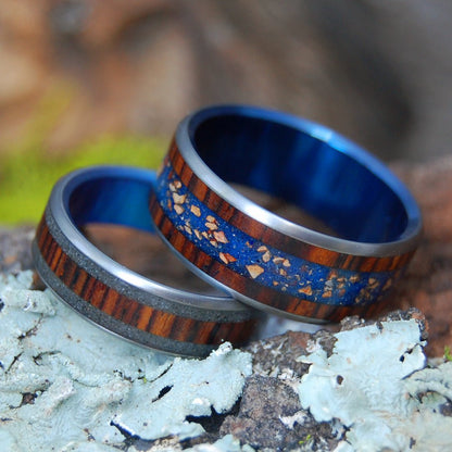 We Have It All | Beach Sand, Fenway Park Flecks & Cocobolo Wood - Titanium Wedding Ring Set - Minter and Richter Designs