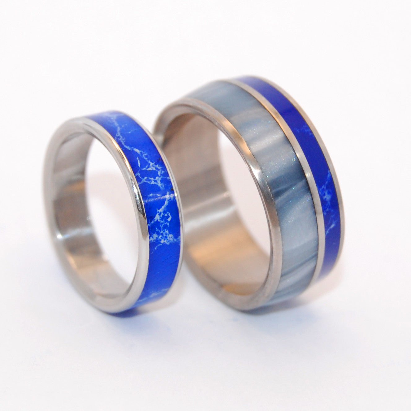 We'll Always Be Where Blue Stars Shine | Stone And Titanium Wedding Ring Set - Minter and Richter Designs