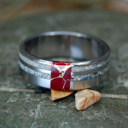 West Indie Love | Men's Jamaica Beach Sand, Trinidad Beach Sand & Titanium Wedding Ring - Minter and Richter Designs