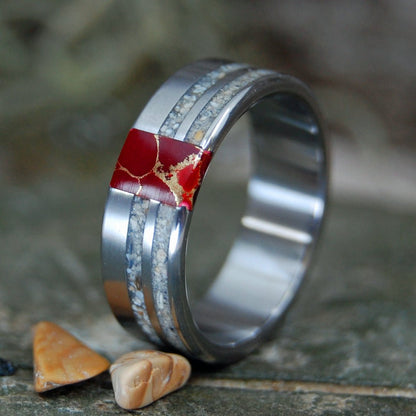 West Indie Love | Men's Jamaica Beach Sand, Trinidad Beach Sand & Titanium Wedding Ring - Minter and Richter Designs