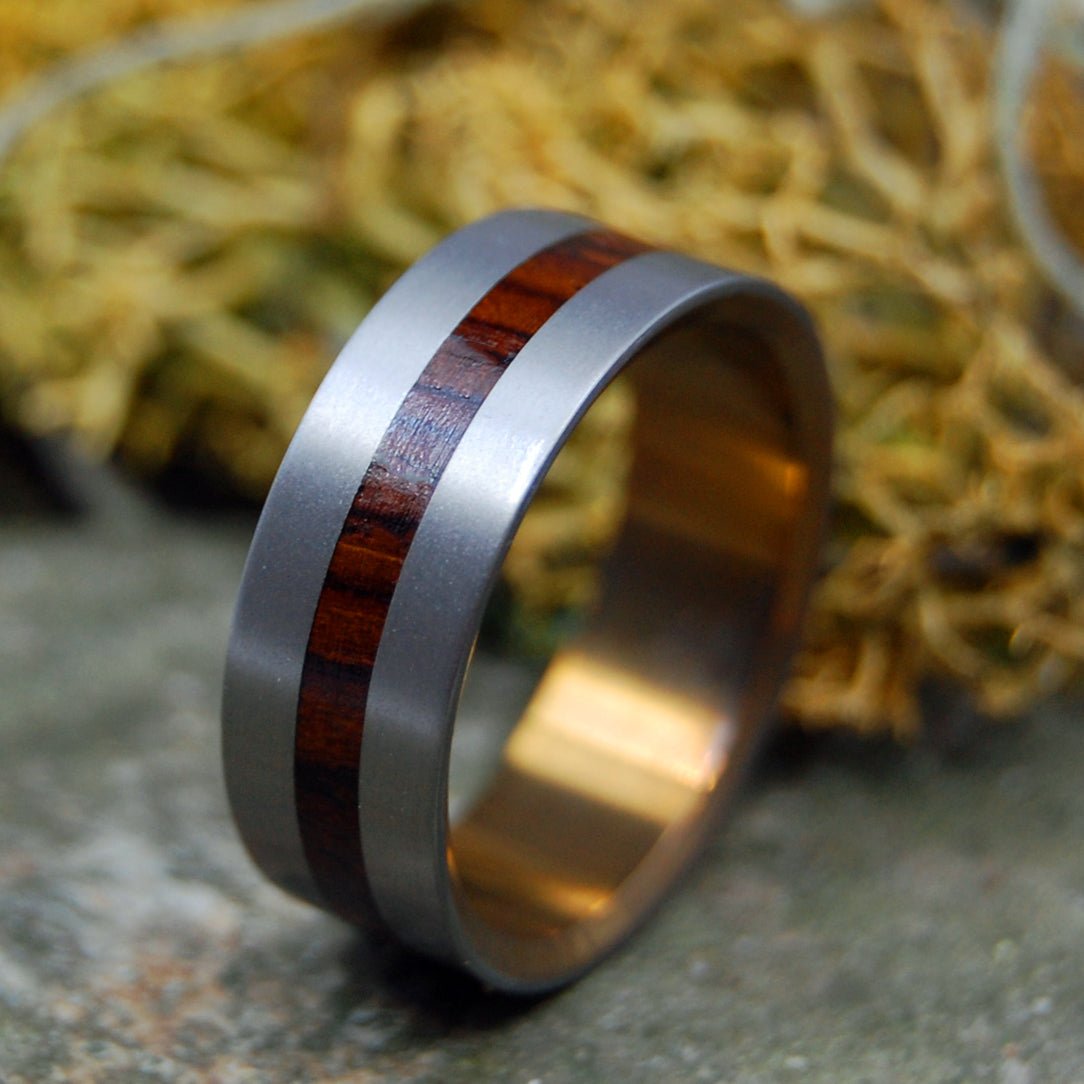 When Lightning Strikes Satin | Men's Cocobolo Wood & Satin Wedding Ring - Minter and Richter Designs