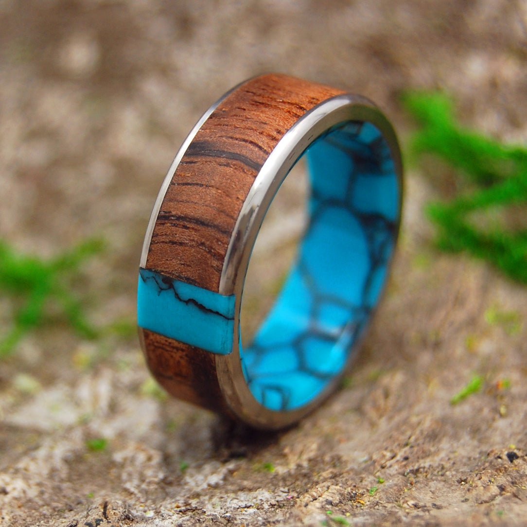 When We Met | Men's Koa Wood, Turquoise & Titanium Wedding Ring - Minter and Richter Designs