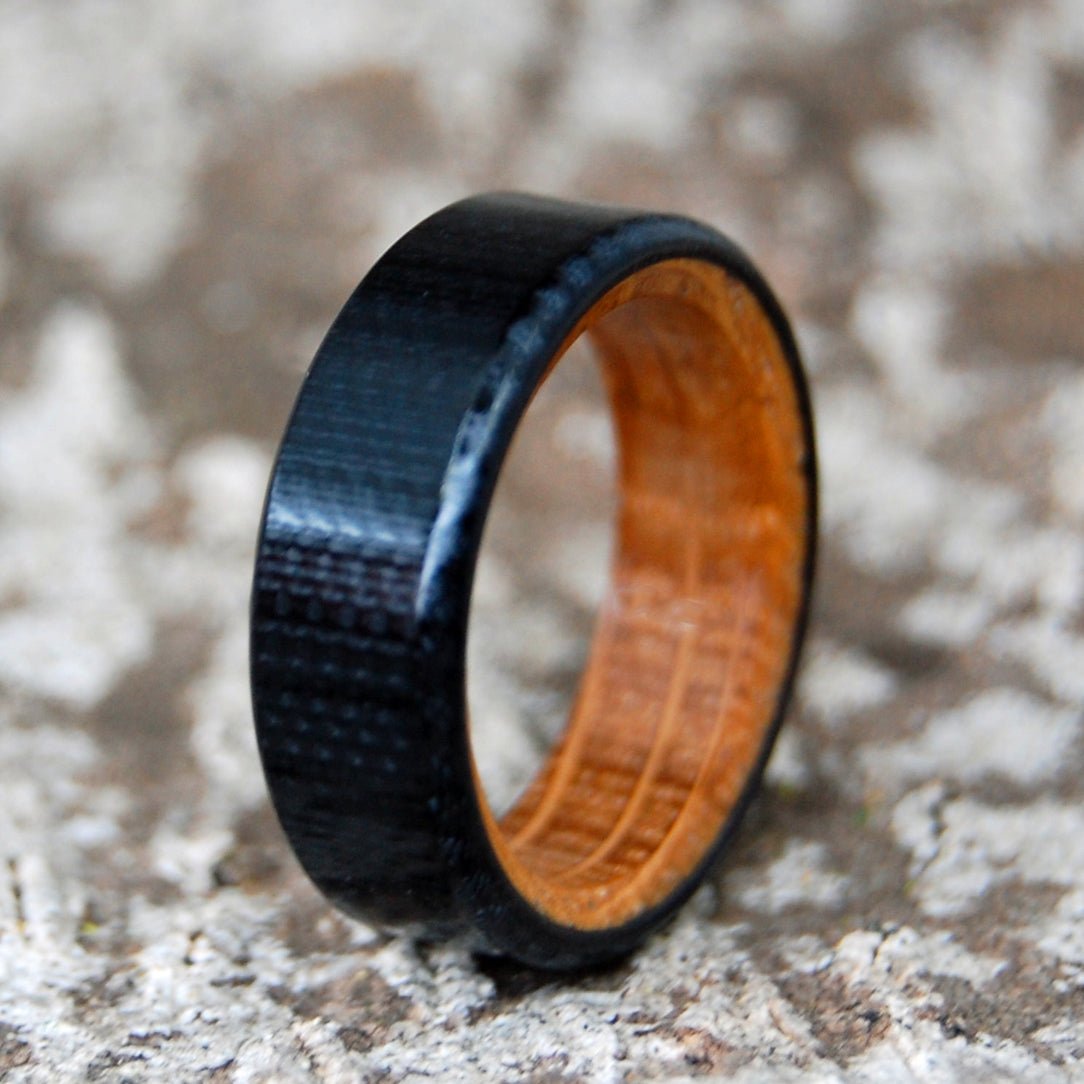 Whiskey And Carbon Fiber | Men's Whiskey Barrel Wood, Carbon Fiber & Titanium Wedding Ring - Minter and Richter Designs