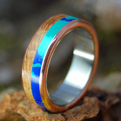 Whiskey Azurite | Men's Whiskey Barrel, Azurite, & Titanium Wedding Ring - Minter and Richter Designs