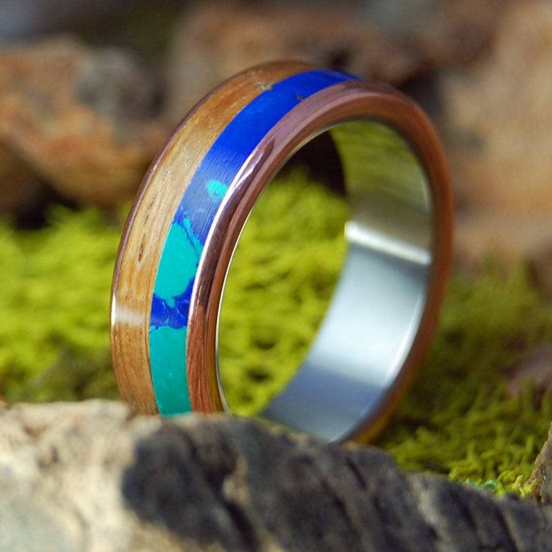 Whiskey Azurite | Men's Whiskey Barrel, Azurite, & Titanium Wedding Ring - Minter and Richter Designs