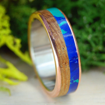 Whiskey Azurite | Men's Whiskey Barrel, Azurite, & Titanium Wedding Ring - Minter and Richter Designs