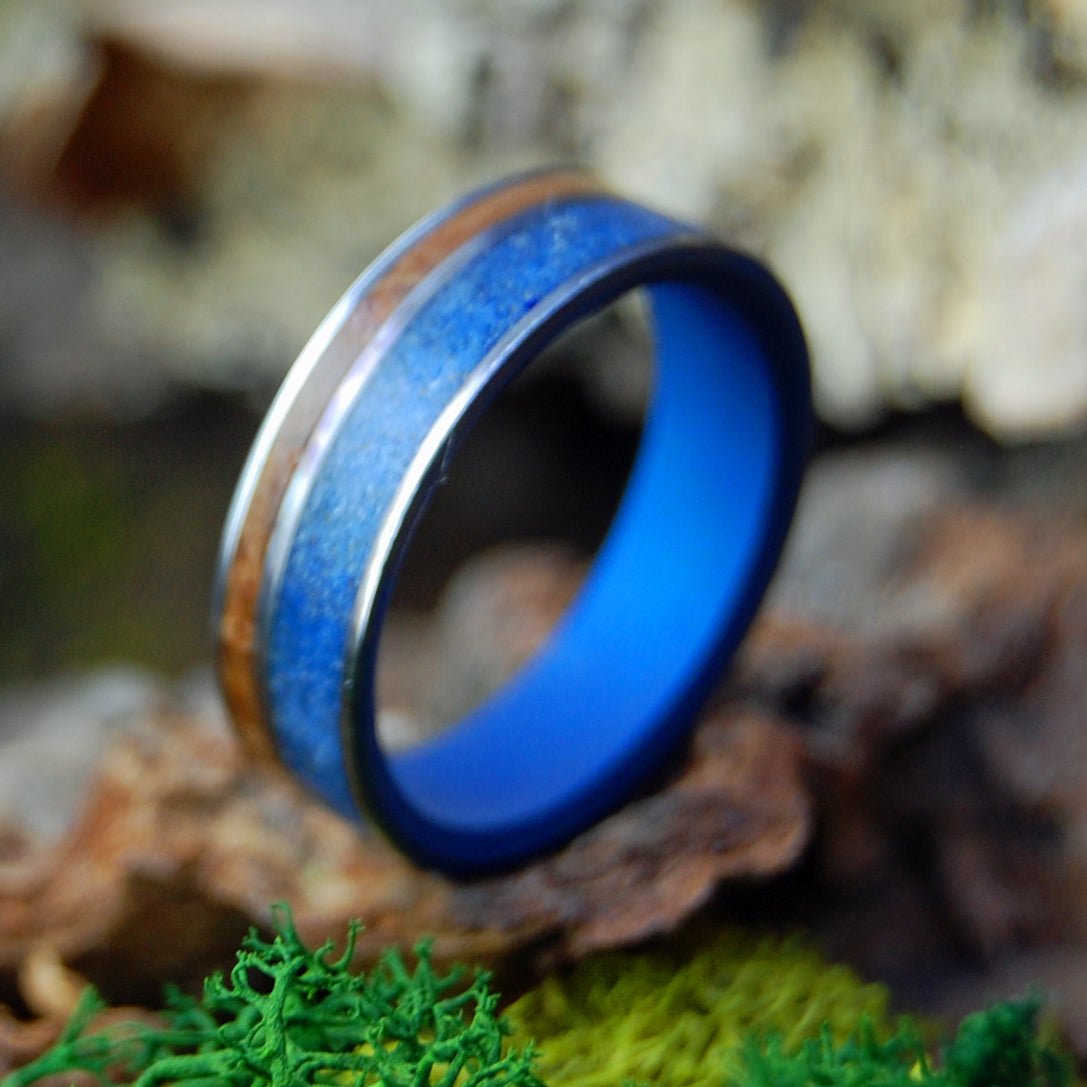 Whiskey Blue New England | Men's Whiskey Barrel Wood, Beach Sand & Titanium Wedding Ring - Minter and Richter Designs