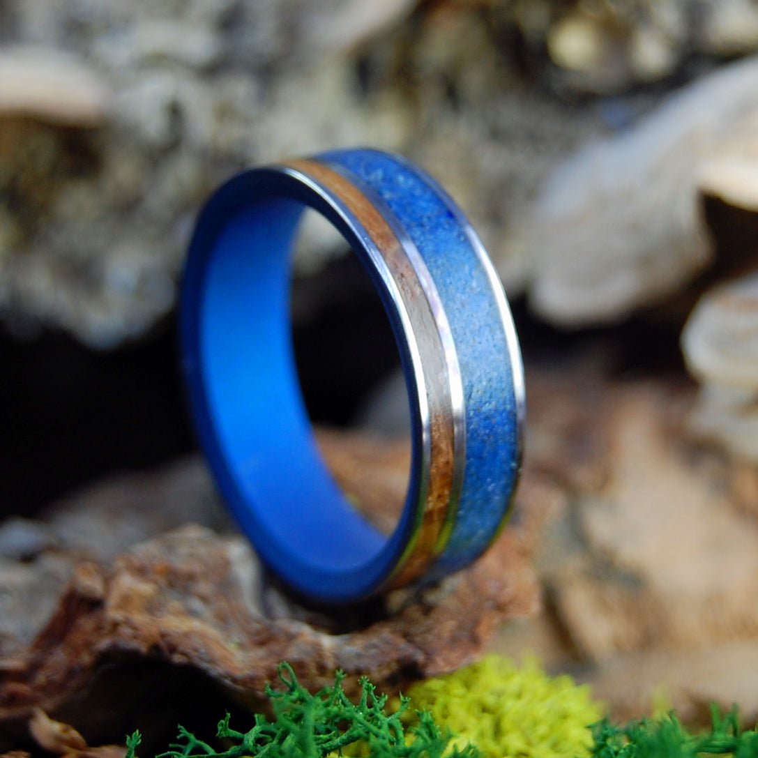 Whiskey Blue New England | Men's Whiskey Barrel Wood, Beach Sand & Titanium Wedding Ring - Minter and Richter Designs