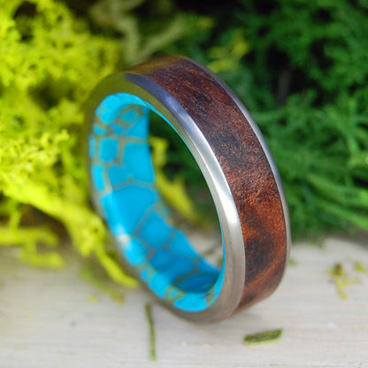 Whole Lotta Love | Men's Redwood, Tibetan Turquoise & Titanium Wedding Ring - Minter and Richter Designs