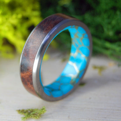 Whole Lotta Love | Men's Redwood, Tibetan Turquoise & Titanium Wedding Ring - Minter and Richter Designs