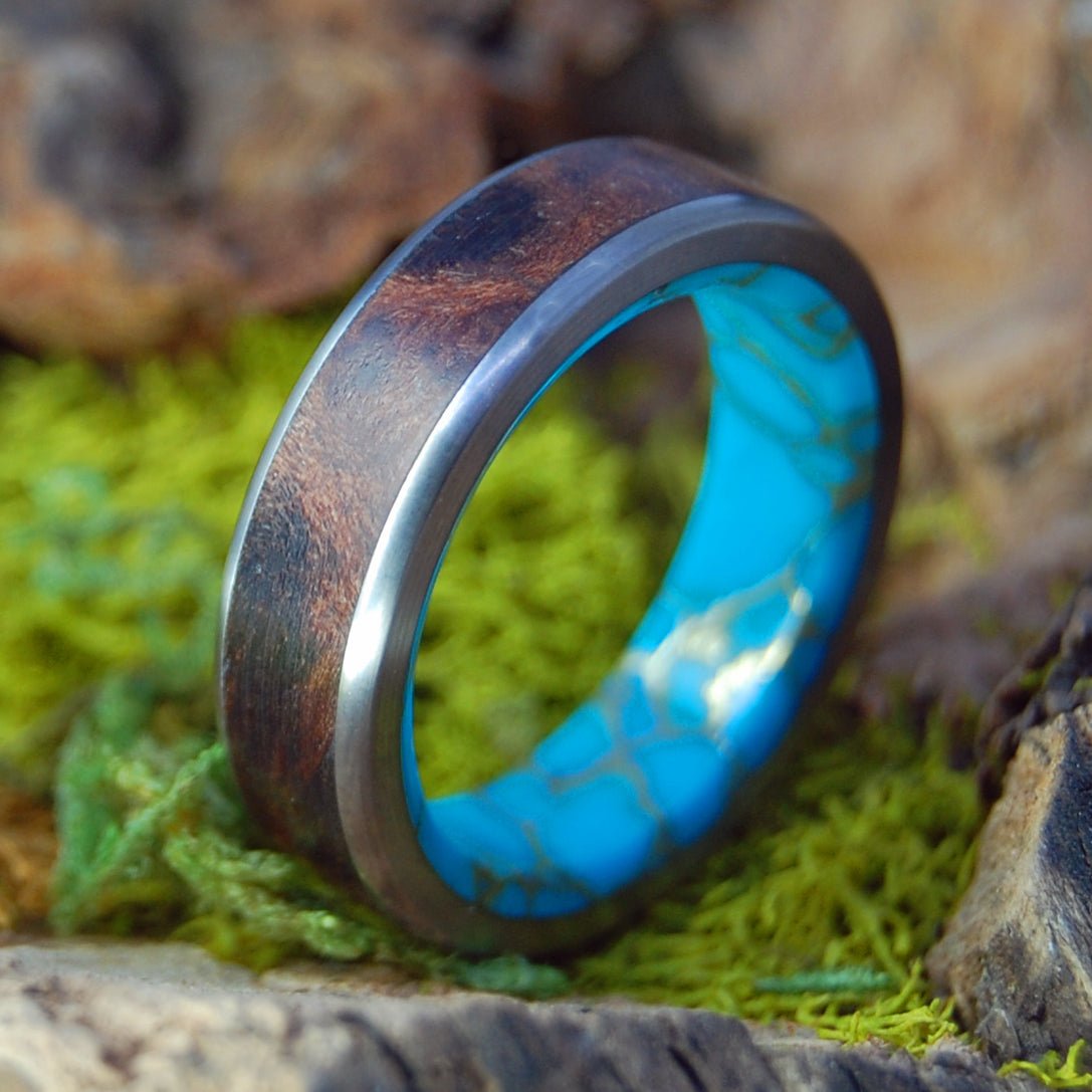 Whole Lotta Love | Men's Redwood, Tibetan Turquoise & Titanium Wedding Ring - Minter and Richter Designs