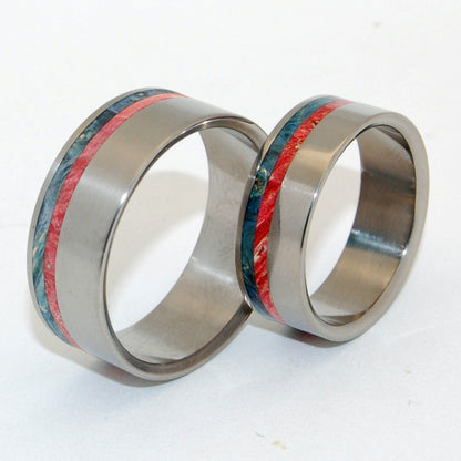 Wild Blue Yonder | Blue Wood And Red Wood Matching Wedding Band Set - Minter and Richter Designs