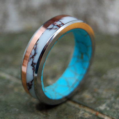 Wild Copper Lightning | Men's Copper, Jasper Stone, Turquoise & Titanium Wedding Ring - Minter and Richter Designs