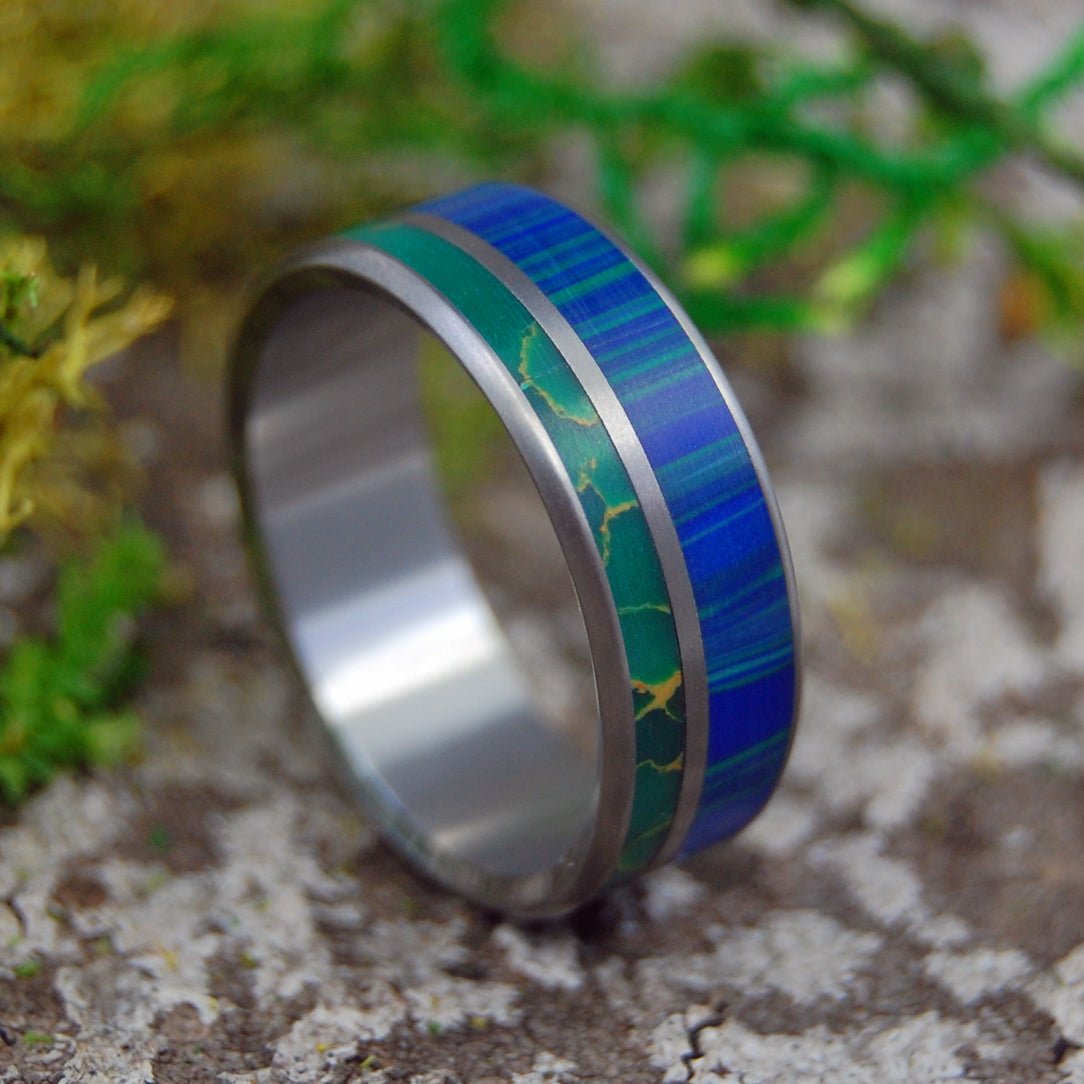 Wind From Earth To Ocean | Men's Jade, Azurite Stone & Titanium Wedding Ring - Minter and Richter Designs