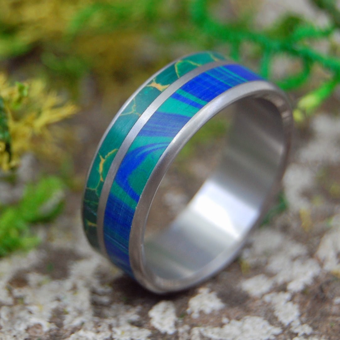 Wind From Earth To Ocean | Men's Jade, Azurite Stone & Titanium Wedding Ring - Minter and Richter Designs