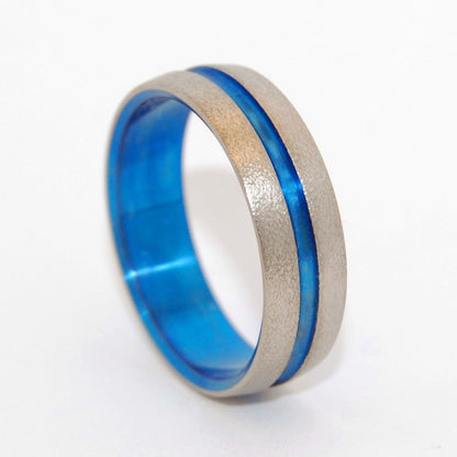 Wire Wheeled Blue Signature Ring | Men's Hand Anodized & Titanium Wedding Ring - Minter and Richter Designs