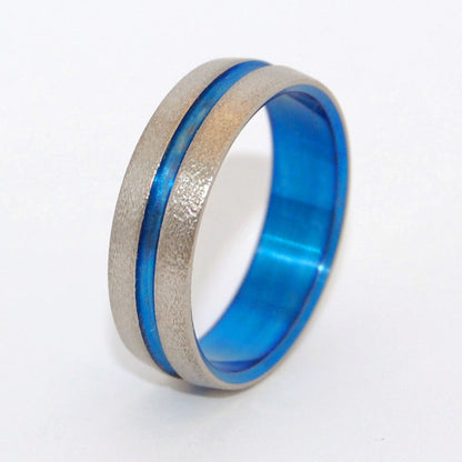 Wire Wheeled Blue Signature Ring | Men's Hand Anodized & Titanium Wedding Ring - Minter and Richter Designs