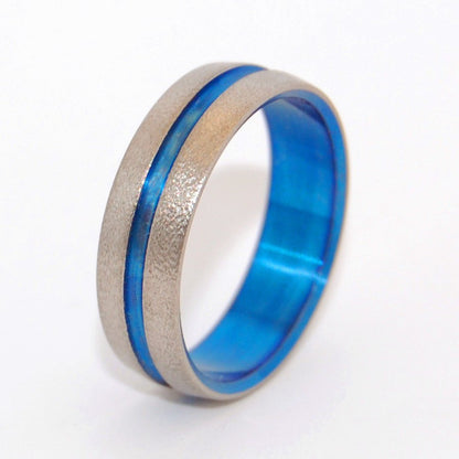 Wire Wheeled Blue Signature Ring | Men's Hand Anodized & Titanium Wedding Ring - Minter and Richter Designs