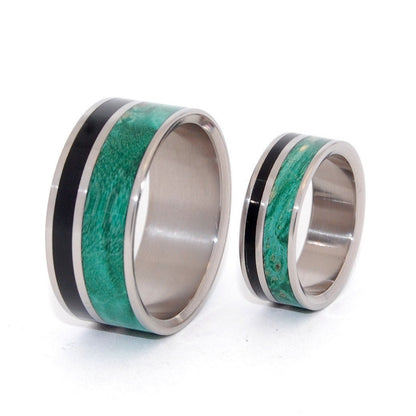 Wits That Do Agree | Horn And Wood Titanium Wedding Ring Set - Minter and Richter Designs