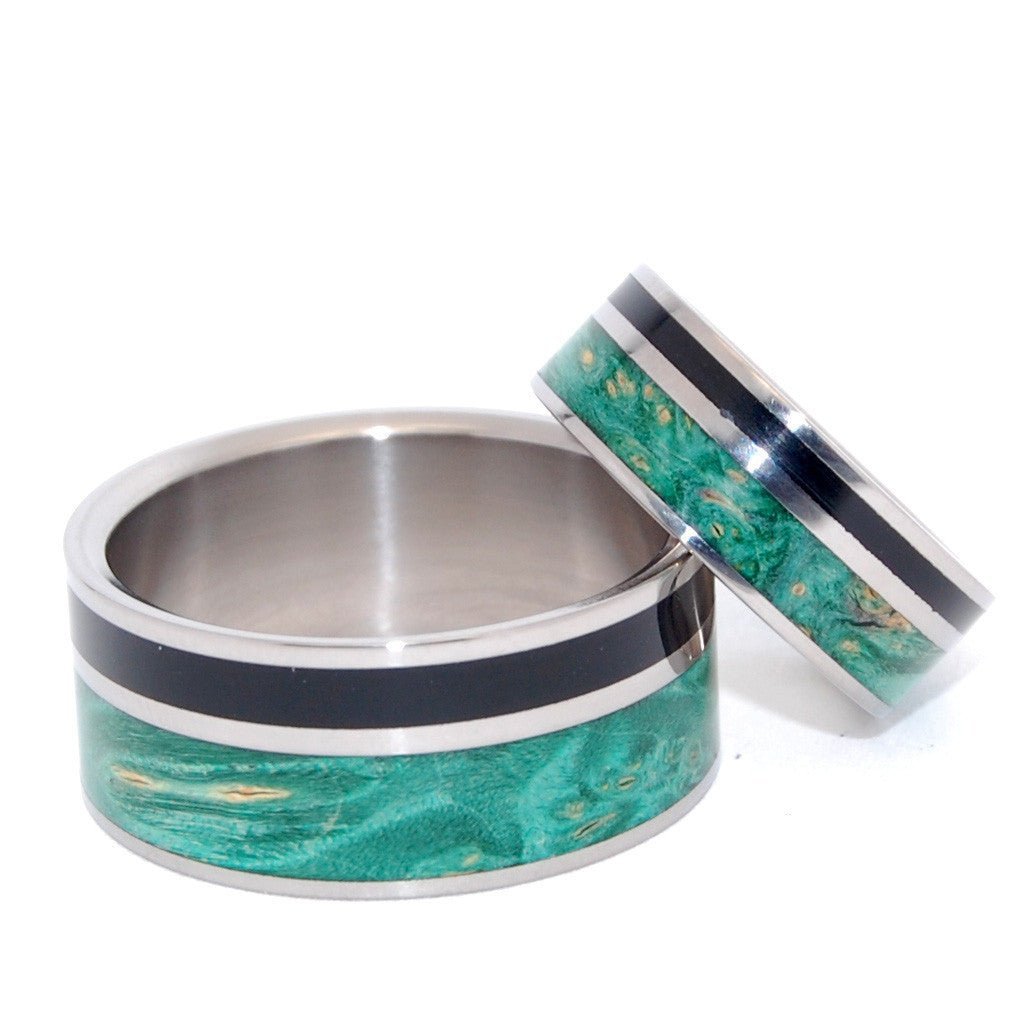 Wits That Do Agree | Horn And Wood Titanium Wedding Ring Set - Minter and Richter Designs