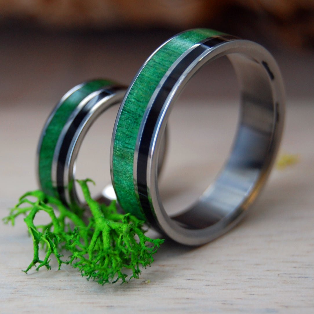 Wits That Do Agree | Horn And Wood Titanium Wedding Ring Set - Minter and Richter Designs