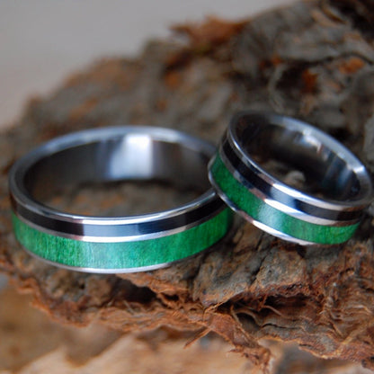 Wits That Do Agree | Horn And Wood Titanium Wedding Ring Set - Minter and Richter Designs