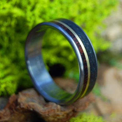 Wolves and Roses | Wolf Teeth, Rose Petals, Lava & Koa Wood Wedding Rings | Men's Wood Wedding Ring - Minter and Richter Designs