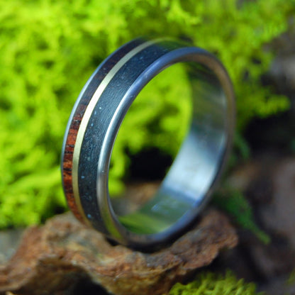 Wolves and Roses | Wolf Teeth, Rose Petals, Lava & Koa Wood Wedding Rings | Men's Wood Wedding Ring - Minter and Richter Designs