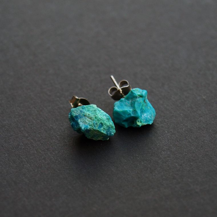 Women's Jewelry, Valentines Day Gift, Wedding Jewelry | Raw Chrysocolla Chunk EarRing - Minter and Richter Designs