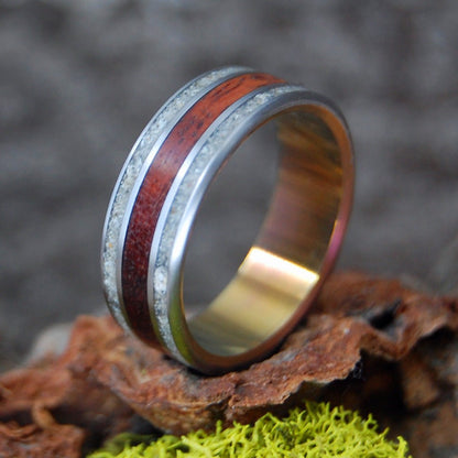 Wood & Beach Sunset Ii | Men's Amboyna Burl, Beach Sand & Titanium Wedding Ring - Minter and Richter Designs