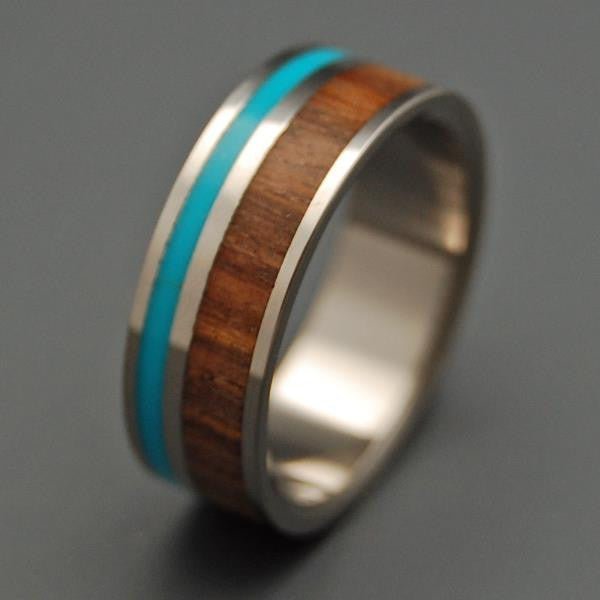 Wooded Cove | Men's Hawaiian Koa Wood, Turquoise Resin & Titanium Wedding Ring - Minter and Richter Designs