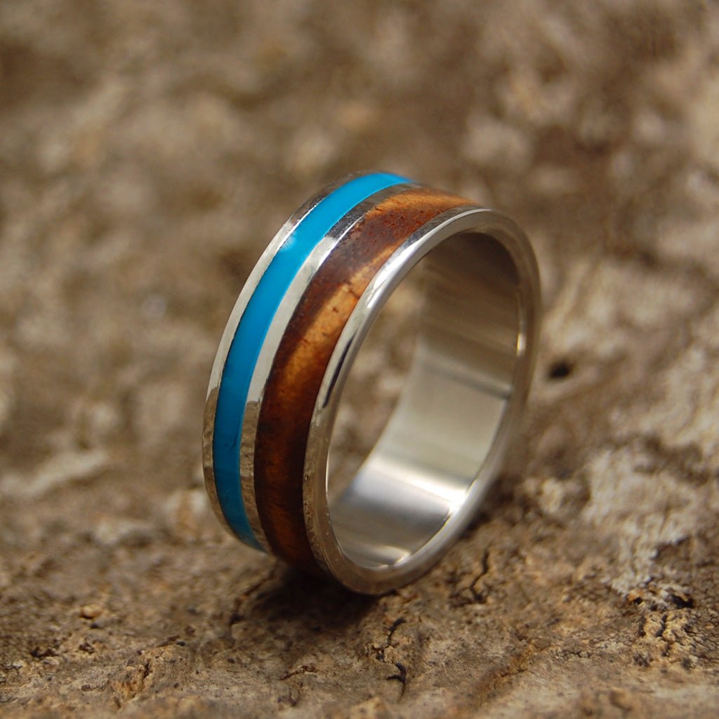 Wooded Cove | Men's Hawaiian Koa Wood, Turquoise Resin & Titanium Wedding Ring - Minter and Richter Designs