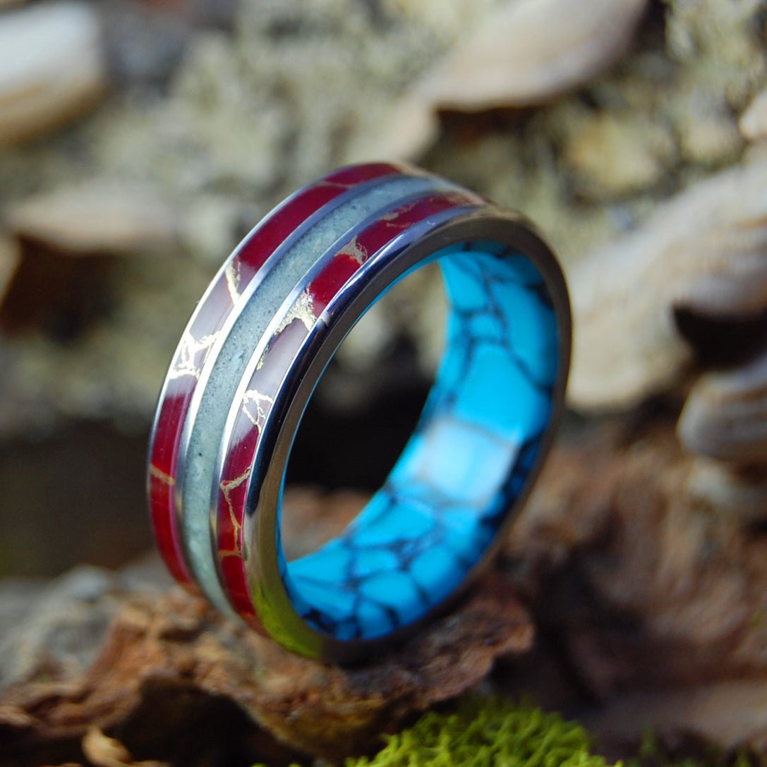 Woolly Mammoth Red Hot Tundra | Men's Woolly Mammoth Tusk, Stone & Titanium Wedding Ring - Minter and Richter Designs