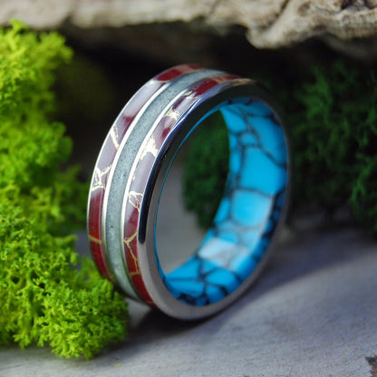 Woolly Mammoth Red Hot Tundra | Men's Woolly Mammoth Tusk, Stone & Titanium Wedding Ring - Minter and Richter Designs