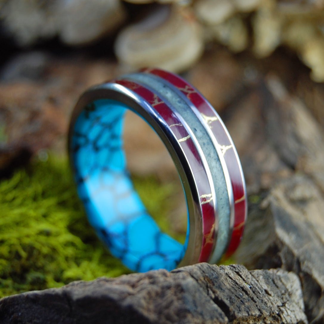 Woolly Mammoth Red Hot Tundra | Men's Woolly Mammoth Tusk, Stone & Titanium Wedding Ring - Minter and Richter Designs