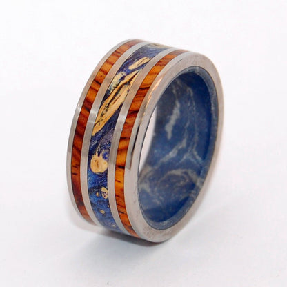 World Of Love | Men's Blue Box Elder Wood, Cocobolo Wood & Titanium Wedding Ring - Minter and Richter Designs