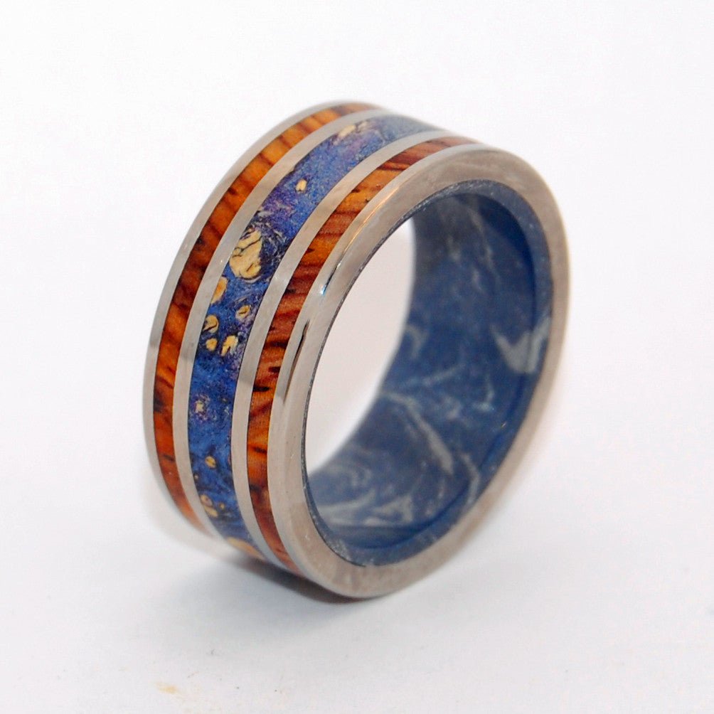 World Of Love | Men's Blue Box Elder Wood, Cocobolo Wood & Titanium Wedding Ring - Minter and Richter Designs