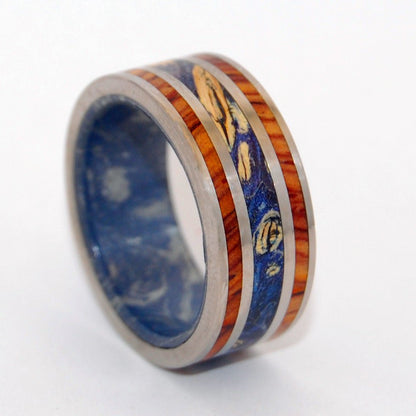 World Of Love | Men's Blue Box Elder Wood, Cocobolo Wood & Titanium Wedding Ring - Minter and Richter Designs