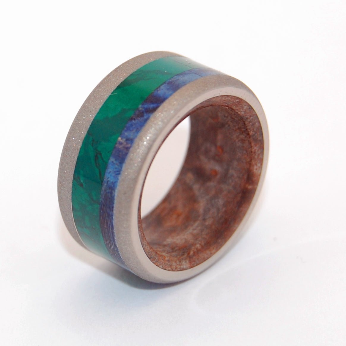 Yoshino River | Men's Jade Stone, Blue Box Elder Wood & Titanium Wedding Ring - Minter and Richter Designs