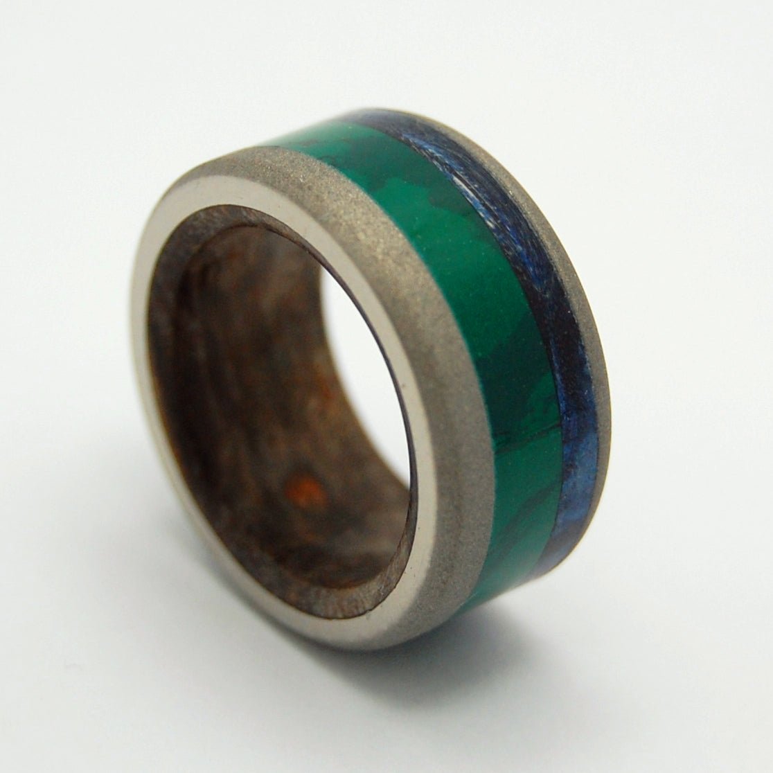 Yoshino River | Men's Jade Stone, Blue Box Elder Wood & Titanium Wedding Ring - Minter and Richter Designs