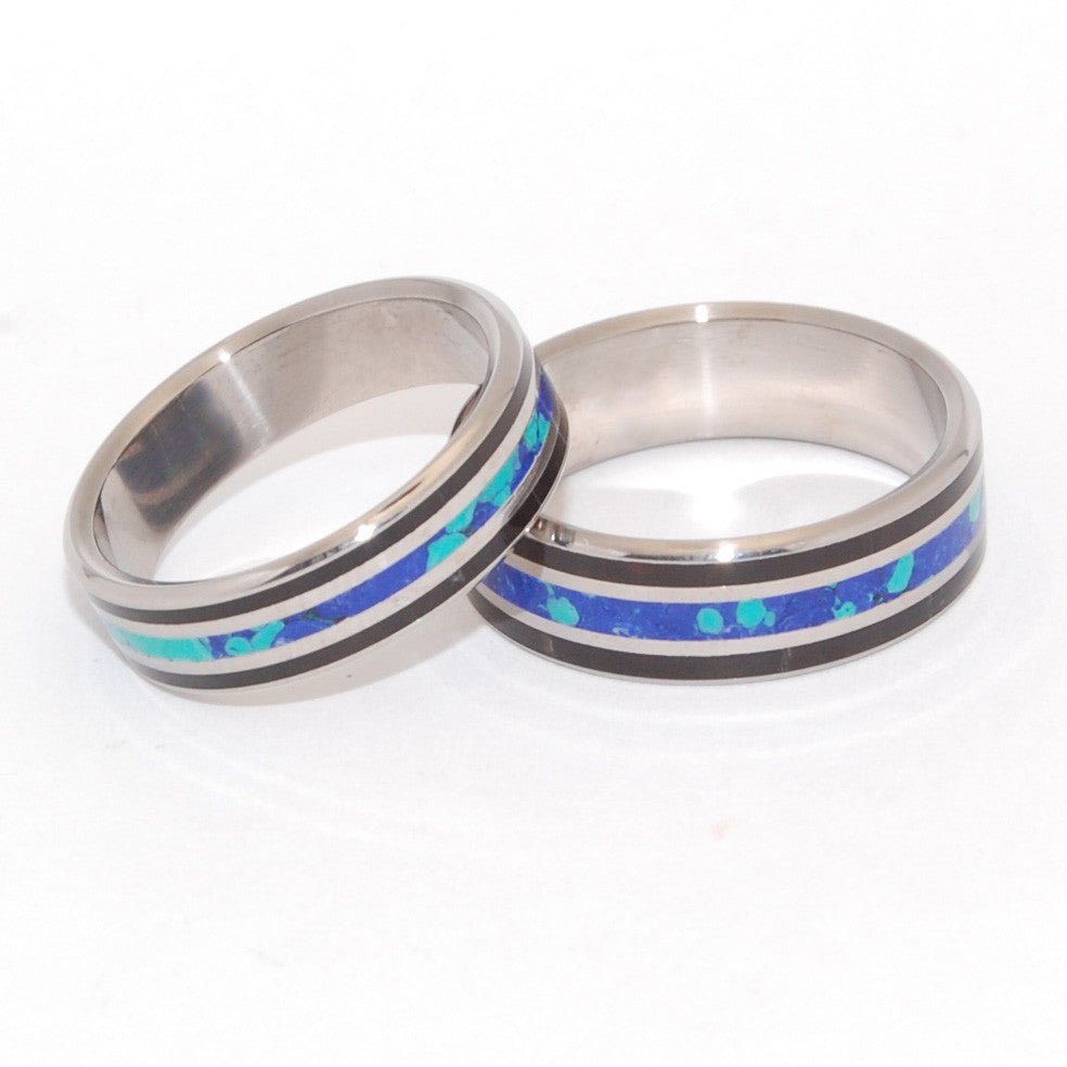 You Are My Most Rational Thought | His And Hers Stone And Horn - Titanium Wedding Ring Set - Minter and Richter Designs