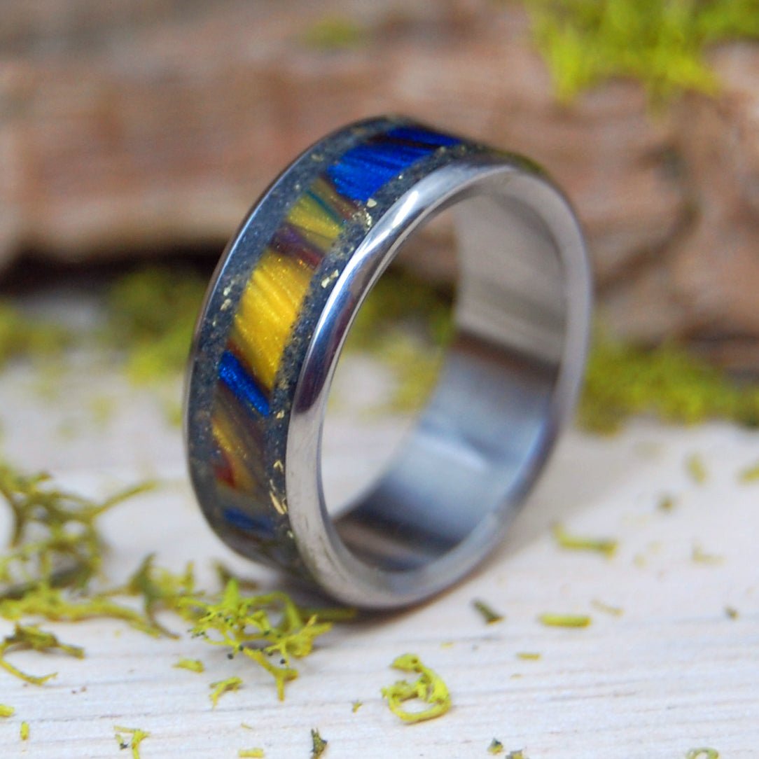 You Can | Men's Brass, Black Sand, Lava Explosion Resin & Titanium Wedding Ring - Minter and Richter Designs