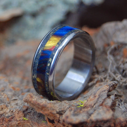 You Can | Men's Brass, Black Sand, Lava Explosion Resin & Titanium Wedding Ring - Minter and Richter Designs