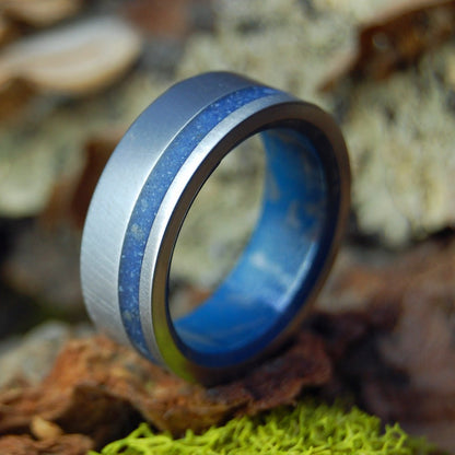 Your Beach In Blue | Men's Beach Sand, Blue Silver & Titanium Wedding Ring - Minter and Richter Designs